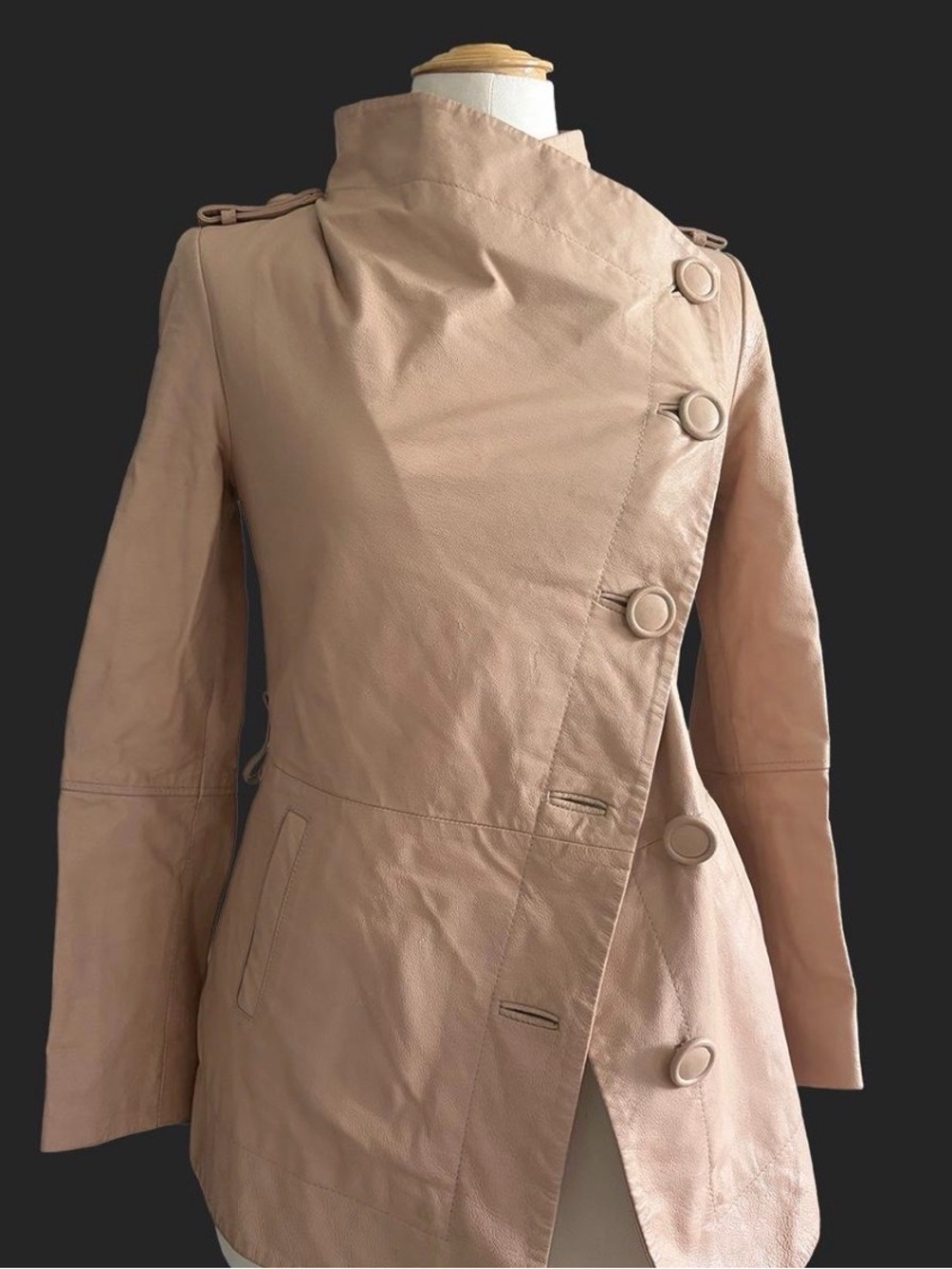 Vero Moda Nude Tan Asymmetrical Leather Jacket